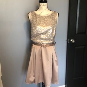 Champagne gold sequin bodice party dress